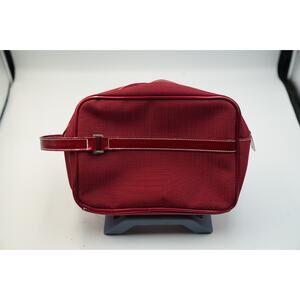 Burgundy Vinyl‎ Toiletry Shaving Bag – Retro Style – Faux Leather Trim